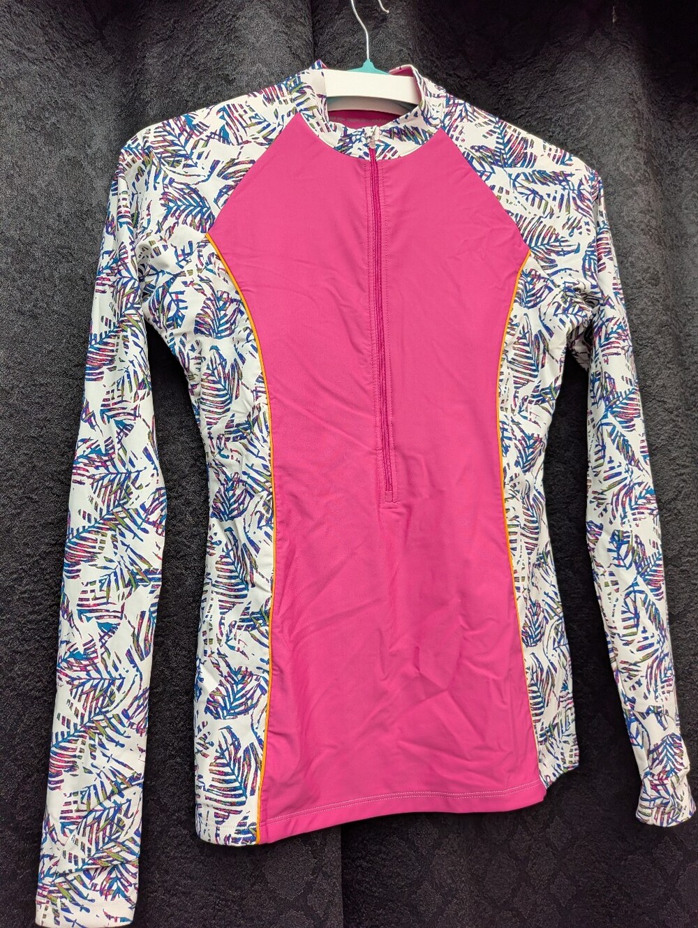 Coolibar Escalante Zip Rash Guard Women's Small UPF 50+ Pink Tropical Print